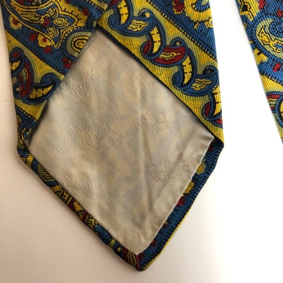 Robert Talbott Ancient Madder Silk Tie Blue Yellow Paisley Mens Necktie Office - Picture 7 of 8